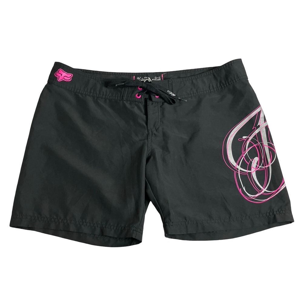 Fox Racing Board Shorts Women Juniors 13 Black Pink Surf Swim Y2K McBling Sporty